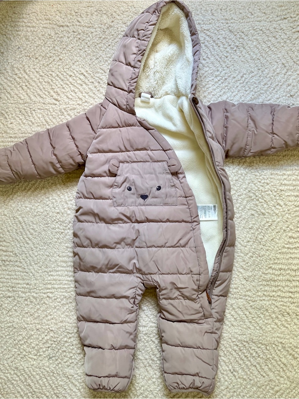 H&M Quilted Hooded One-Piece in Taupe